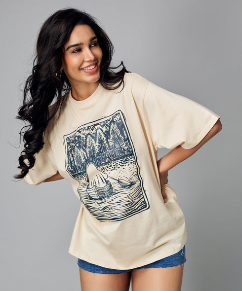 Oversize Light Brown Printed Tshirt